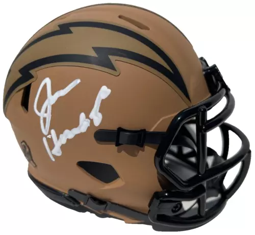 JIM HARBAUGH SIGNED CHARGERS SALUTE TO SERVICE FOOTBALL MINI HELMET JSA COLLECTIBLE MEMORABILIA