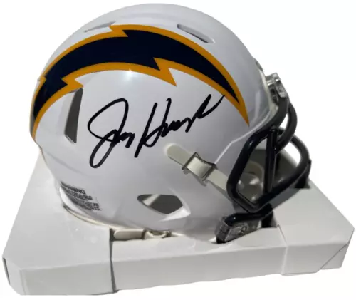JIM HARBAUGH SIGNED LOS ANGELES CHARGERS COLOR RUSH FOOTBALL MINI HELMET JSA COLLECTIBLE MEMORABILIA