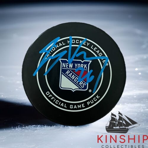 JIMMY VESEY SIGNED NEW YORK RANGERS LOGO HOCKEY GAME PUCK JSA COA AUTO A3194 COLLECTIBLE MEMORABILIA