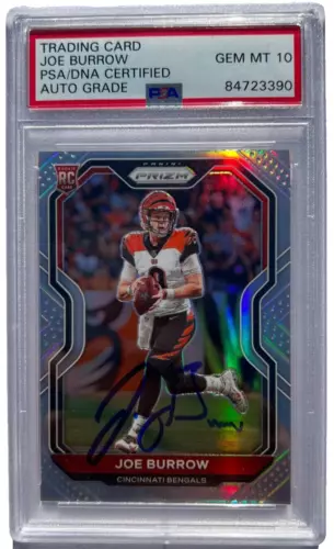 JOE BURROW SIGNED 2020 PANINI PRIZM SILVER ROOKIE CARD #307 RC PSA/DNA AUTO 10 COLLECTIBLE MEMORABILIA