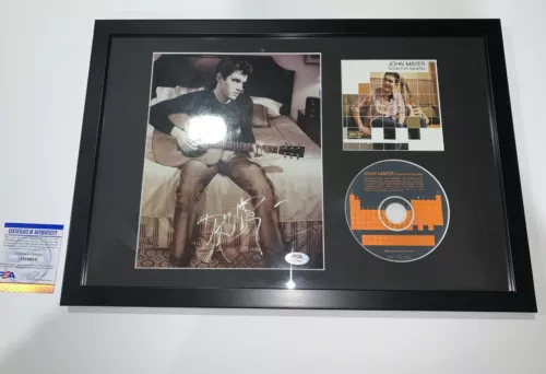 JOHN MAYER SIGNED FRAMED 12X18 “ROOM FOR SQUARES” CD PHOTO DISPLAY PSA COA COLLECTIBLE MEMORABILIA