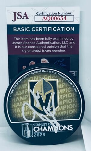 JOHN STEVENS SIGNED VEGAS GOLDEN KNIGHTS 2023 STANLEY CUP CHAMPS PUCK JSA COLLECTIBLE MEMORABILIA