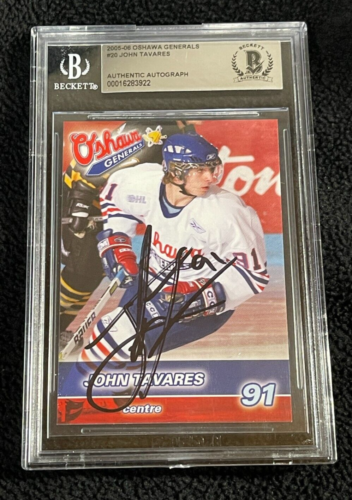 JOHN TAVARES SIGNED OSHAWA GENERALS TEAM ISSUED 1ST ROOKIE CARD BAS CERTIFIED COLLECTIBLE MEMORABILIA