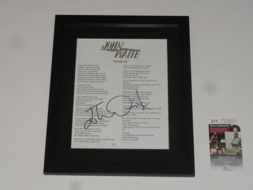 JOHN WAITE SIGNED FRAMED MISSING YOU LYRIC SHEET AUTOGRAPHED PROOF JSA COA COLLECTIBLE MEMORABILIA