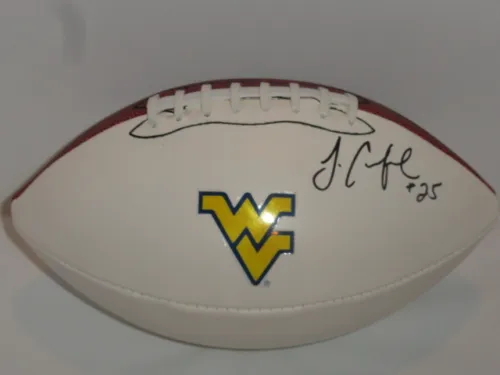 JUSTIN CRAWFORD SIGNED FOOTBALL WEST VIRGINIA MOUNTAINEERS PROOF