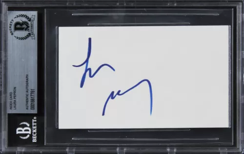 LARUA PEPRON ORANGE IS THE NEW BLACK SIGNED 3×5 INDEX CARD BAS SLABBED COLLECTIBLE MEMORABILIA