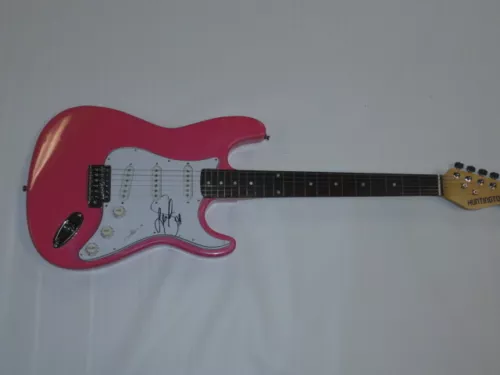 LEAH TURNER SIGNED HOT PINK ELECTRIC GUITAR COUNTRY SUPERSTAR PROOF