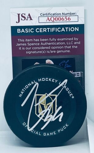 LOGAN THOMPSON SIGNED VEGAS GOLDEN KNIGHTS GAME PUCK AUTOGRAPHED JSA COLLECTIBLE MEMORABILIA