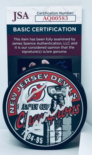 LOU LAMORIELLO SIGNED NEW JERSEY DEVILS 1995 STANLEY CUP CHAMPS PUCK JSA COLLECTIBLE MEMORABILIA