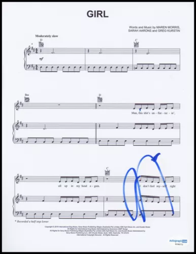 MAREN MORRIS “GIRL” AUTOGRAPH SIGNED AUTOGRAPHED 8.5×11 SHEET MUSIC ACOA COLLECTIBLE MEMORABILIA