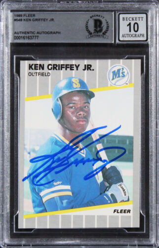 MARINERS KEN GRIFFEY JR. SIGNED 1989 FLEER #548 ROOKIE CARD AUTO 10! BAS SLABBED COLLECTIBLE MEMORABILIA