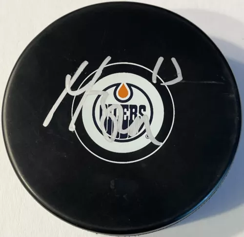 MATTIAS JANMARK SIGNED AUTOGRAPHED EDMONTON OILERS LOGO HOCKEY PUCK PSA/DNA COLLECTIBLE MEMORABILIA