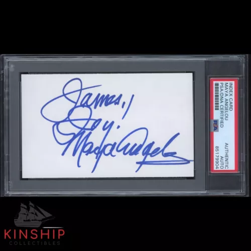 MAYA ANGELOU SIGNED 3×5 INDEX CARD PSA DNA SLABBED INSCRIBED POET AUTO C2764 COLLECTIBLE MEMORABILIA