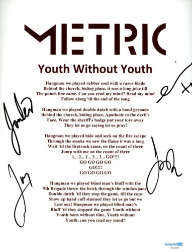 METRIC SIGNED YOUTH WITHOUT YOUTH LYRIC SHEET COLLECTIBLE MEMORABILIA