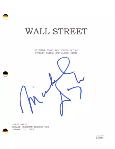 MICHAEL DOUGLAS SIGNED AUTOGRAPH WALL STREET FULL MOVIE SCRIPT SCREENPLAY W/ JSA COLLECTIBLE MEMORABILIA