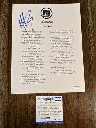 MICHAEL RAY ‘HOLY WATER’ COUNTRY SINGER SIGNED LYRIC SHEET MUSIC ACOA COLLECTIBLE MEMORABILIA