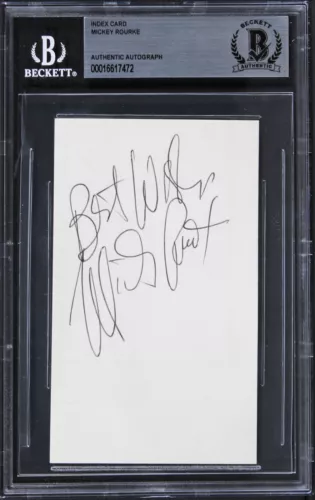 MICKEY ROURKE IRON MAN 2 “BEST WISHES” SIGNED 3×5 INDEX CARD BAS SLABBED 1 COLLECTIBLE MEMORABILIA
