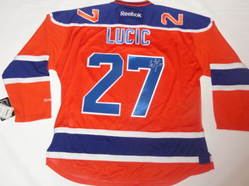 MILAN LUCIC SIGNED EDMONTON OILERS #27 ALTERNATE JERSEY LICENSED PROOF JSA COA COLLECTIBLE MEMORABILIA