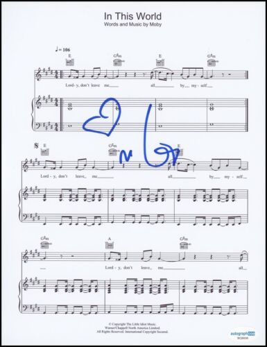 MOBY “18” AUTOGRAPH SIGNED AUTOGRAPHED ‘IN THIS WORLD’ 8.5×11 SHEET MUSIC ACOA COLLECTIBLE MEMORABILIA