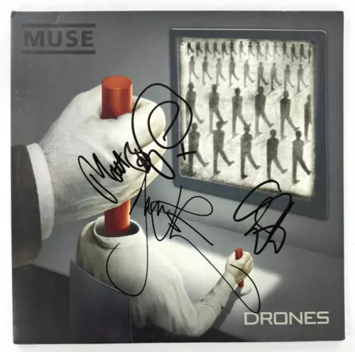 MUSE BAND SIGNED AUTOGRAPH ALBUM VINYL RECORD MATT BELLMANY +2 DRONES W/ BECKETT COLLECTIBLE MEMORABILIA