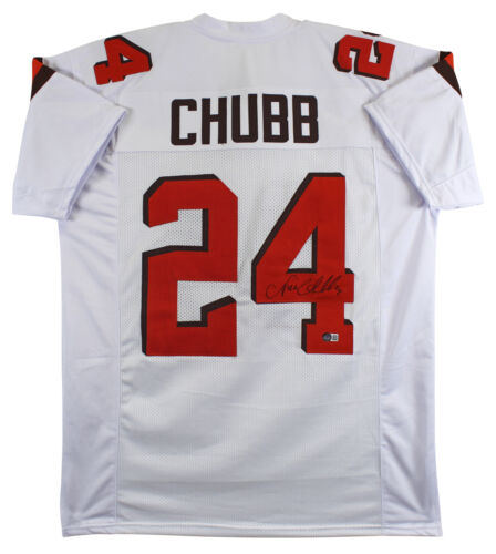 Nick Chubb Authentic Signed White Pro Style Jersey Autographed BAS ...