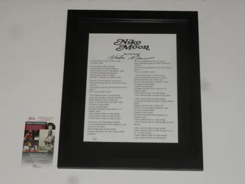 NIKO MOON SIGNED FRAMED NO SAD SONGS LYRIC SHEET AUTOGRAPHED JSA COA COLLECTIBLE MEMORABILIA