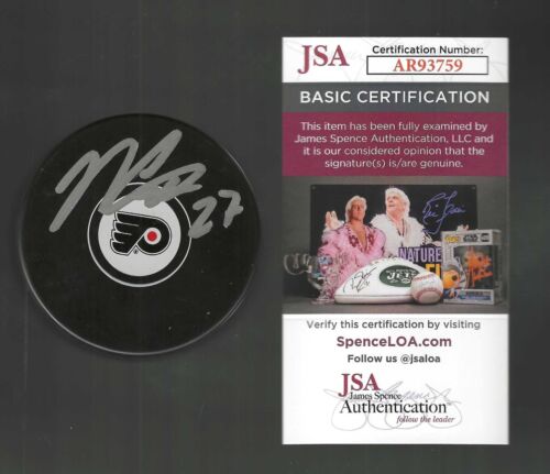 NOAH CATES SIGNED PHILADELPHIA FLYERS PUCK JSA COA COLLECTIBLE MEMORABILIA