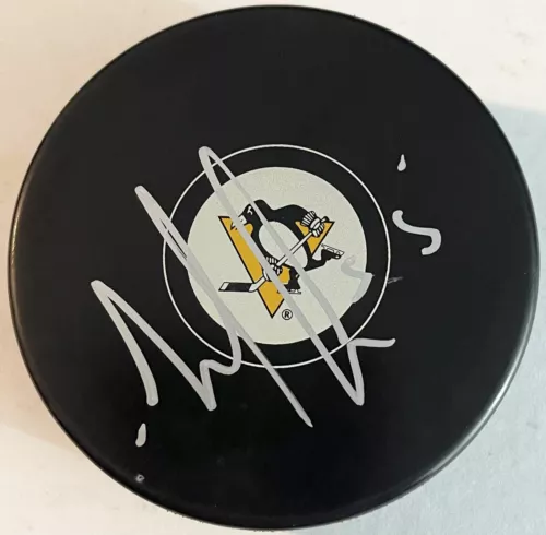 NOEL ACCIARI SIGNED AUTOGRAPHED PITTSBURGH PENGUINS LOGO HOCKEY PUCK PSA/DNA COLLECTIBLE MEMORABILIA