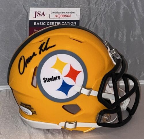 OMAR KHAN SIGNED PITTSBURGH STEELERS YELLOW MINI HELMET AUTOGRAPHED JSA COLLECTIBLE MEMORABILIA