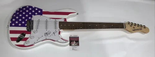 OTIS WILLIAMS SIGNED USA FLAG ELECTRIC GUITAR THE TEMPTATIONS PROOF JSA COA COLLECTIBLE MEMORABILIA