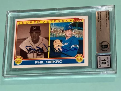 PHIL NIEKRO Signed 1983 TOPPS Card #411 Beckett Authenticated BAS AUTO 10