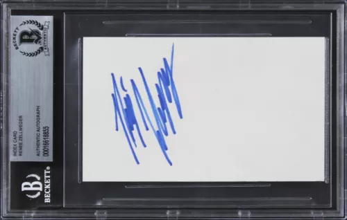 RENEE ZELLWEGER JERRY MAGUIRE AUTHENTIC SIGNED 3×5 INDEX CARD BAS SLABBED 1 COLLECTIBLE MEMORABILIA