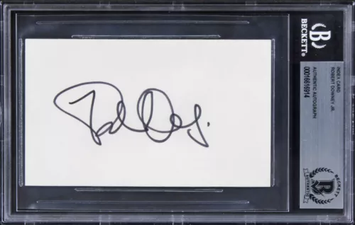 ROBERT DOWNEY JR IRON MAN AUTHENTIC SIGNED 3×5 INDEX CARD BAS SLABBED COLLECTIBLE MEMORABILIA
