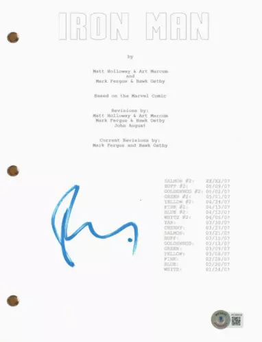 ROBERT DOWNEY JR. SIGNED IRON MAN MOVIE SCRIPT SCREENPLAY AUTOGRAPH BECKETT COA COLLECTIBLE MEMORABILIA