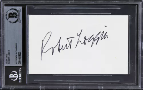 ROBERT LOGGIA SCARFACE AUTHENTIC SIGNED 3×5 INDEX CARD AUTOGRAPHED BAS SLABBED COLLECTIBLE MEMORABILIA