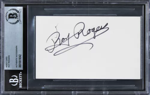 ROY ROGERS THE ROY ROGERS SHOW AUTHENTIC SIGNED 3×5 INDEX CARD BAS SLABBED 3 COLLECTIBLE MEMORABILIA