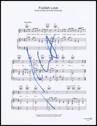 RUFUS WAINWRIGHT “FOOLISH LOVE” AUTOGRAPH SIGNED 8.5×11 SHEET MUSIC ACOA COLLECTIBLE MEMORABILIA