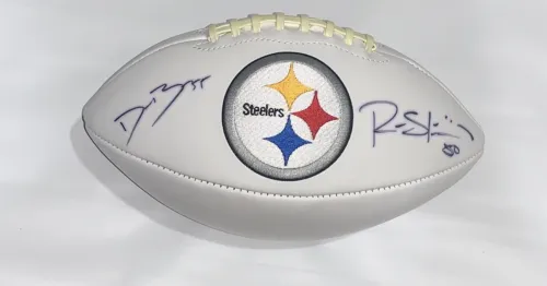 RYAN SHAZIER & DEVIN BUSH SIGNED PITTSBURGH STEELERS LOGO FOOTBALL PROOF PSA COA