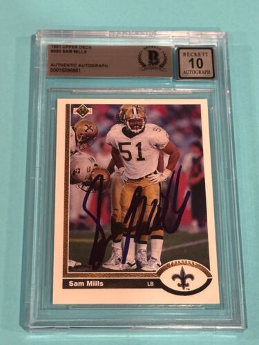 SAM MILLS SIGNED 1991 UPPER DECK CARD #393 BECKETT AUTH BAS AUTO GRADED 10 COLLECTIBLE MEMORABILIA
