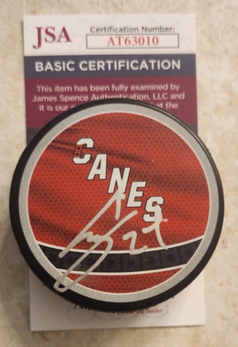 Seth Jarvis Signed Reverse Retro Puck w/ JSA COA #AT63010 Carolina Hurricanes