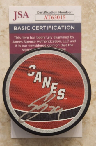 Seth Jarvis Signed Reverse Retro Puck w/ JSA COA #AT63015 Carolina Hurricanes