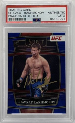 SHAVKAT RAKHMONOV SIGNED 2022 SELECT BLUE ROOKIE CARD PSA/DNA SLABBED UFC COLLECTIBLE MEMORABILIA