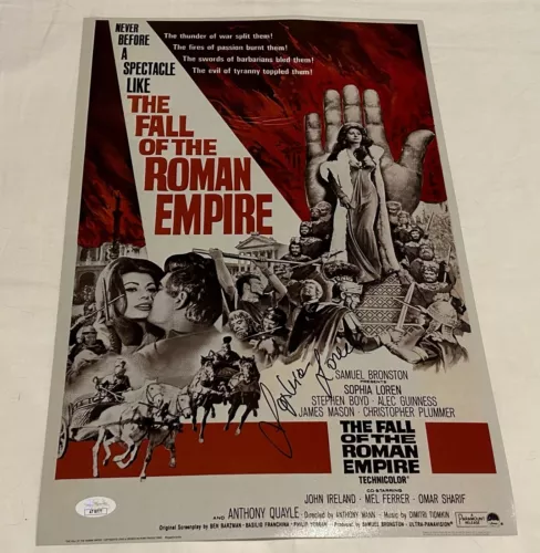 SOPHIA LOREN SIGNED THE FALL OF THE ROMAN EMPIRE 12X18 MOVIE POSTER JSA COLLECTIBLE MEMORABILIA
