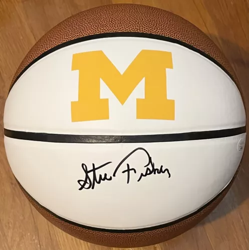 STEVE FISHER SIGNED AUTOGRAPHED MICHIGAN WOLVERINES LOGO BASKETBALL JSA COA COLLECTIBLE MEMORABILIA