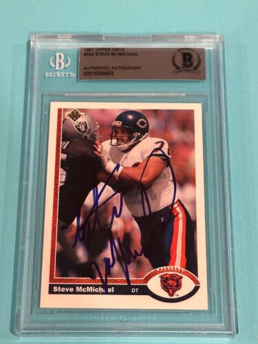 STEVE MCMICHAEL SIGNED 1991 UPPER DECK CARD #524 BECKETT BAS COLLECTIBLE MEMORABILIA
