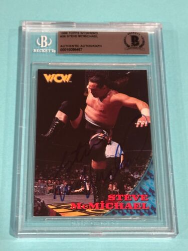 STEVE MCMICHAEL SIGNED 1998 TOPPS WCW/NWO ROOKIE CARD #36 BECKETT AUTH BAS RC COLLECTIBLE MEMORABILIA