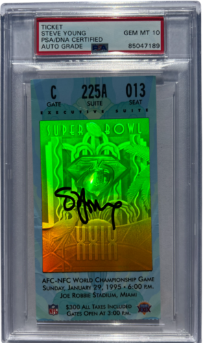 STEVE YOUNG SIGNED SUPER BOWL 1995 XXIX FOOTBALL TICKET 49ERS SB MVP PSA/DNA COLLECTIBLE MEMORABILIA