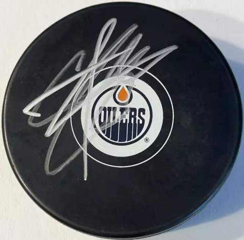 STUART SKINNER SIGNED AUTOGRAPHED EDMONTON OILERS LOGO HOCKEY PUCK PSA/DNA COLLECTIBLE MEMORABILIA