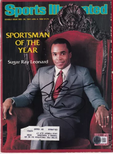 SUGAR RAY LEONARD SIGNED (BOXING SPORTS ILLUSTRATED MAGAZINE BECKETT BAS BM41978 COLLECTIBLE MEMORABILIA
