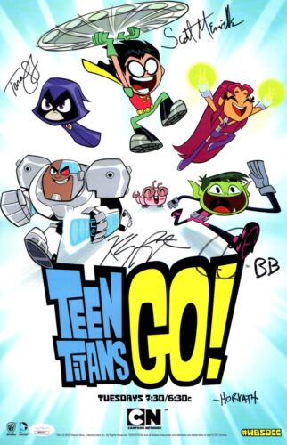 TEEN TITANS GO! CAST SIGNED AUTOGRAPH 11X17 POSTER MENVILLE CIPES +3 JSA XX76721 COLLECTIBLE MEMORABILIA